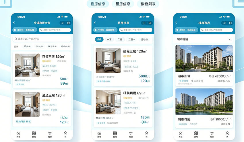 租售房产信息：售房列表、租房信息与楼盘列表